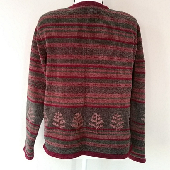 Vintage Christopher & Banks Hand Embroidered Stripe Sweater MEDIUM Brown Red - Picture 7 of 16